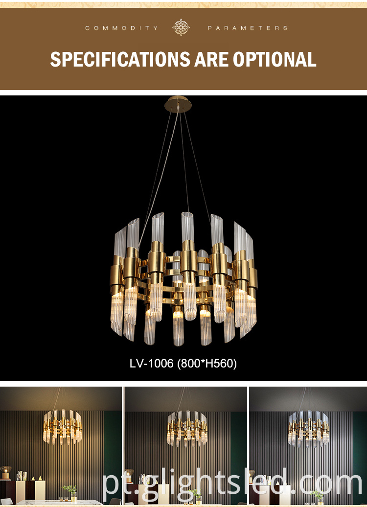 Luz G-Lights de fácil instalação para sala de estar luxuosa em vidro redondo lustre LED lustre pendente